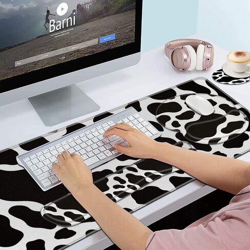 Keyboard Wrist Rest and Mouse Pad Wrist Support Set,Ergonomic Memory Foam Wrist Pad & Non Slip Base for Home Office Working Studying Easy Typing,Pain Relief,White Gold Marble in Saudi Arabia