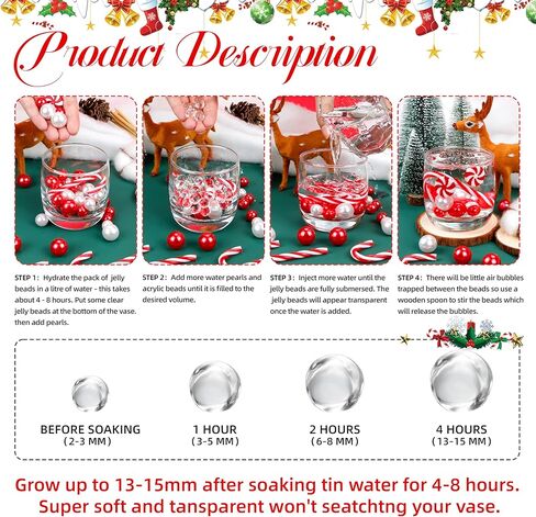 BYMORE 10000+ مجموعة حشو المزهرية العائمة DIY، حشو مزهرية عيد الميلاد، بما في ذلك 10000 قطعة من خرز جل الماء، 120 قطعة من اللؤلؤ الأحمر والأبيض لديكورات حفلات عيد الميلاد in Kuwait