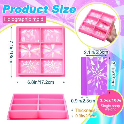 Holographic Silicone Soap Molds Holographic Silicone Mold Soap Molds for Soap Making 6 Cavities Rectangle Silicone Soap Mold Handmade Soap Making Kit for Homemade Craft Soap Mold (Pink) in Saudi Arabia