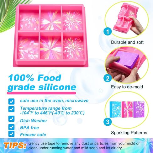 Holographic Silicone Soap Molds Holographic Silicone Mold Soap Molds for Soap Making 6 Cavities Rectangle Silicone Soap Mold Handmade Soap Making Kit for Homemade Craft Soap Mold (Pink) in Saudi Arabia