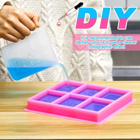 Holographic Silicone Soap Molds Holographic Silicone Mold Soap Molds for Soap Making 6 Cavities Rectangle Silicone Soap Mold Handmade Soap Making Kit for Homemade Craft Soap Mold (Pink) in Saudi Arabia