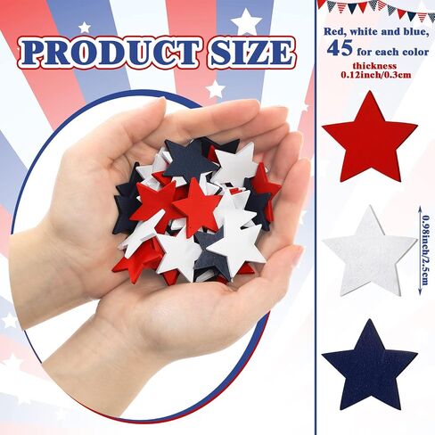 Bucherry 135 Pcs Wooden Stars Decorations 4th of July Patriotic Star Ornaments for Crafts Red White Blue Star Shape Cutouts Vase Bowl Filler Tiered Tray Decor for Independence Memorial Day in Saudi Arabia
