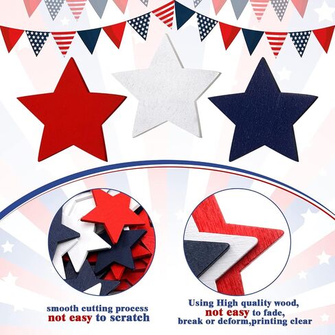 Bucherry 135 Pcs Wooden Stars Decorations 4th of July Patriotic Star Ornaments for Crafts Red White Blue Star Shape Cutouts Vase Bowl Filler Tiered Tray Decor for Independence Memorial Day in Saudi Arabia