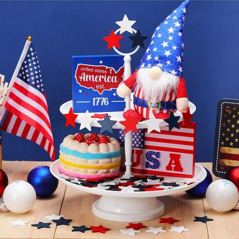 Bucherry 135 Pcs Wooden Stars Decorations 4th of July Patriotic Star Ornaments for Crafts Red White Blue Star Shape Cutouts Vase Bowl Filler Tiered Tray Decor for Independence Memorial Day in Saudi Arabia