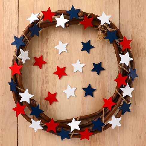 Bucherry 135 Pcs Wooden Stars Decorations 4th of July Patriotic Star Ornaments for Crafts Red White Blue Star Shape Cutouts Vase Bowl Filler Tiered Tray Decor for Independence Memorial Day in Saudi Arabia