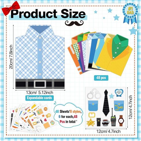 48 مجموعة من أدوات حرفة عيد الأب DIY، بطاقات قميص عيد الأب، بطاقات عيد الأب مع مغلفات، ملصقات بطاقات تهنئة DIY، بطاقات هدايا لأنشطة الفصل العائلي لعيد الأب، مشروع فني in Saudi Arabia