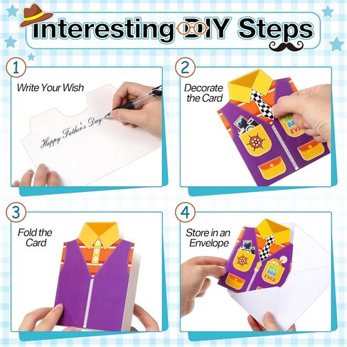 48 مجموعة من أدوات حرفة عيد الأب DIY، بطاقات قميص عيد الأب، بطاقات عيد الأب مع مغلفات، ملصقات بطاقات تهنئة DIY، بطاقات هدايا لأنشطة الفصل العائلي لعيد الأب، مشروع فني in Saudi Arabia