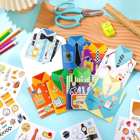 48 مجموعة من أدوات حرفة عيد الأب DIY، بطاقات قميص عيد الأب، بطاقات عيد الأب مع مغلفات، ملصقات بطاقات تهنئة DIY، بطاقات هدايا لأنشطة الفصل العائلي لعيد الأب، مشروع فني in Saudi Arabia