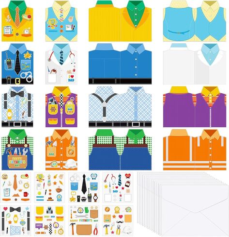 48 مجموعة من أدوات حرفة عيد الأب DIY، بطاقات قميص عيد الأب، بطاقات عيد الأب مع مغلفات، ملصقات بطاقات تهنئة DIY، بطاقات هدايا لأنشطة الفصل العائلي لعيد الأب، مشروع فني in Saudi Arabia