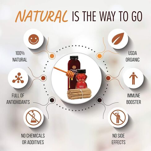 Liquid Cinnamon Honey Blend (Made in USA) — Natural Cough Syrup to Boost Immunity, Relieve Cold, Cough, Flu & Sore Throat — Ceylon Cinnamon (16 oz) and Honey (8 oz) for Kids and Adults by True Vine in Kuwait