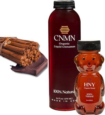 Liquid Cinnamon Honey Blend (Made in USA) — Natural Cough Syrup to Boost Immunity, Relieve Cold, Cough, Flu & Sore Throat — Ceylon Cinnamon (16 oz) and Honey (8 oz) for Kids and Adults by True Vine in Kuwait