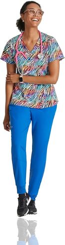 BARCO One Printed Scrub Top for Women - V-Neck Medical Top, Eco-Friendly Fabric, 4-Way Stretch Women's Scrub Top in Saudi Arabia