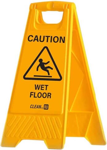 Restaurantware RW Clean 11.8 x 2 x 24.4 Inch Wet Floor Sign 1 Double-Sided Caution Sign - Built-In Handle Foldable Yellow Plastic Cleaning Signs For Commercial Use in Saudi Arabia