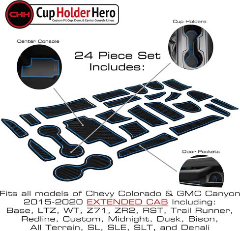 CupHolderHero fits Chevy Colorado & GMC Canyon Accessories 2015-2022 Premium Custom Interior NonSlip Anti Dust Cup Holder Inserts,Center Console Liner Mats,Door Pocket 26pc Set (Crew Cab) (White Trim) in Saudi Arabia