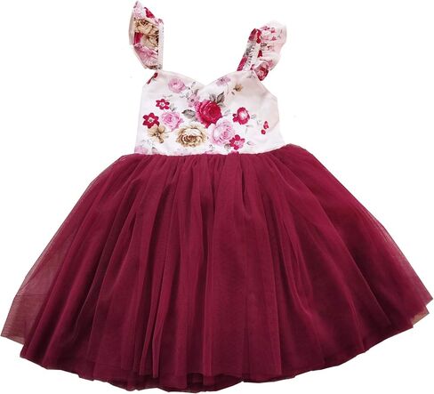 Flofallzique Baby Girls Dress Toddler Tutu Infant Floral Sundress Tulle Wedding Dress (6 Years, Wine) in Saudi Arabia