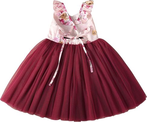 Flofallzique Baby Girls Dress Toddler Tutu Infant Floral Sundress Tulle Wedding Dress (6 Years, Wine) in Saudi Arabia