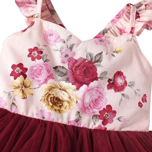 Flofallzique Baby Girls Dress Toddler Tutu Infant Floral Sundress Tulle Wedding Dress (6 Years, Wine) in Saudi Arabia