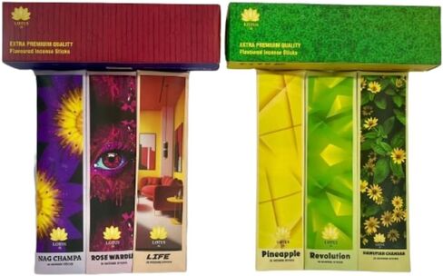 Premium Incense Sticks | Natural Indian Agarbatti | 180 Sticks | Pack of 6 Fragrances | Charcoal-Free | Low-Smoke | Long Lasting Fragrance Sticks in Saudi Arabia