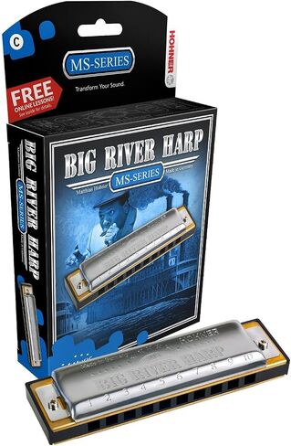 Hohner Big River Harp MS Harmonica - Key of A Bundle with Zip Case, Instructional Manual, and Austin Bazaar Polishing Cloth in Saudi Arabia