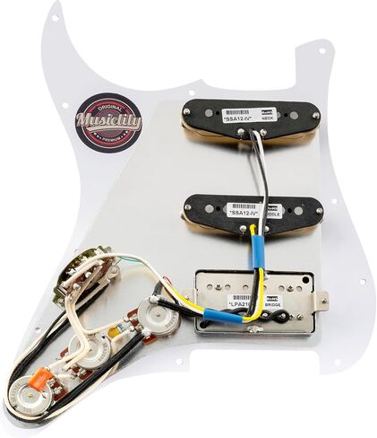 Musiclily Pro HSS Pre-wired Pickguard ST Guitar Loaded Pickguard with Artec Alnico 5 Single Coil Humbucker Pickups for American/Mexico Squier Strat Style Electric Guitar, 3ply Aged White in Saudi Arabia