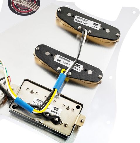 Musiclily Pro HSS Pre-wired Pickguard ST Guitar Loaded Pickguard with Artec Alnico 5 Single Coil Humbucker Pickups for American/Mexico Squier Strat Style Electric Guitar, 3ply Aged White in Saudi Arabia