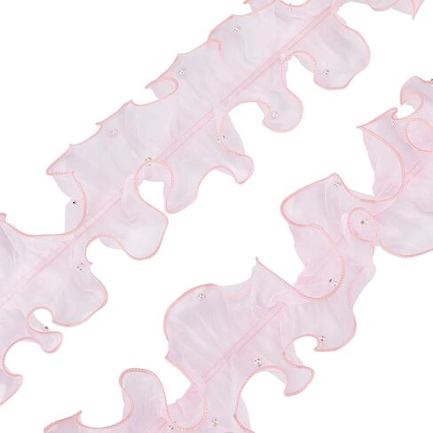 GORGECRAFT 5 Yards Pink Pleated Organza Ribbon Beading Ruffle Lace Trim 4-3/8" Gathered Trimmings Chiffon Beads Lace Edge Trim Fabric Garment Accessories for DIY Applique Sewing Craft Wedding Dress in Saudi Arabia