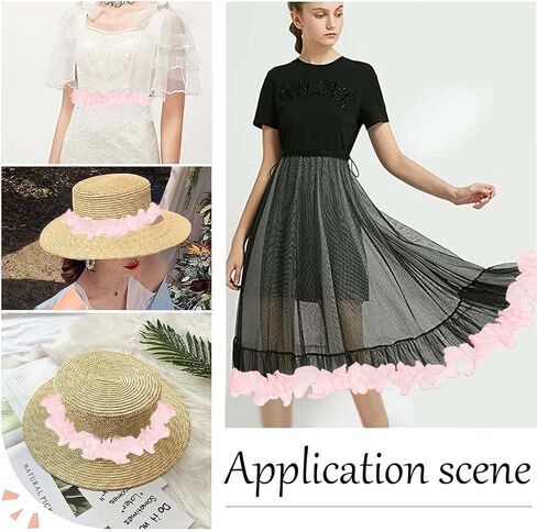 GORGECRAFT 5 Yards Pink Pleated Organza Ribbon Beading Ruffle Lace Trim 4-3/8" Gathered Trimmings Chiffon Beads Lace Edge Trim Fabric Garment Accessories for DIY Applique Sewing Craft Wedding Dress in Saudi Arabia