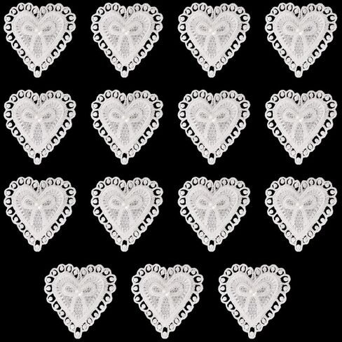 15 جهاز كمبيوتر شخصى الدانتيل القلب يزين القلب القوس الدانتيل حافة تقليم القلب اللؤلؤ خياطة على الحديد على بقع DIY بها بنفسك الحرف الملابس فستان قبعة العروس إكسسوارات الشعر ديكور الزفاف - أبيض in Kuwait