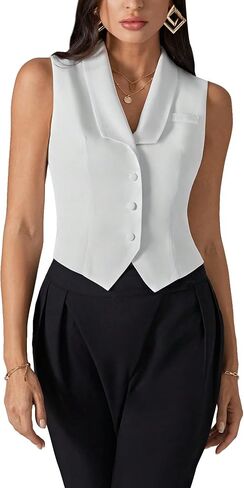 SweatyRocks Women's Button Front Vest Blazer Lapel Collar Sleeveless Slim Fit Jacket Top in Saudi Arabia