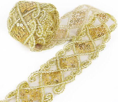 Sequins Lace Mesh Trim Lace Ribbon Applique Sewing Craft Supplies 10 Yards for Clothing Curtain Table Runner Making Decorating (Gold) in Saudi Arabia