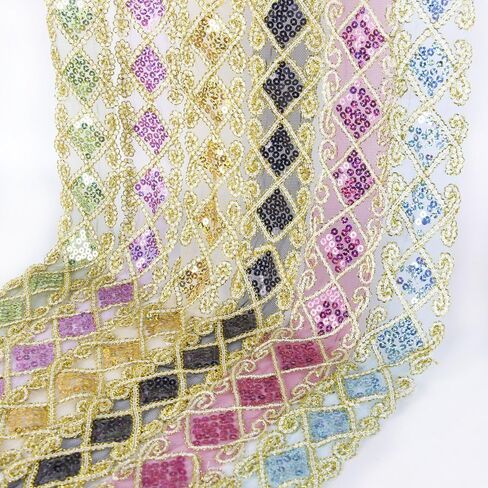 Sequins Lace Mesh Trim Lace Ribbon Applique Sewing Craft Supplies 10 Yards for Clothing Curtain Table Runner Making Decorating (Gold) in Saudi Arabia