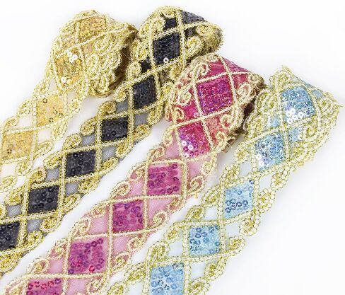 Sequins Lace Mesh Trim Lace Ribbon Applique Sewing Craft Supplies 10 Yards for Clothing Curtain Table Runner Making Decorating (Gold) in Saudi Arabia