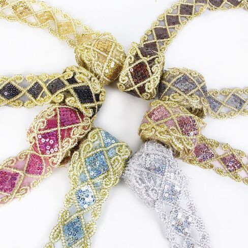 Sequins Lace Mesh Trim Lace Ribbon Applique Sewing Craft Supplies 10 Yards for Clothing Curtain Table Runner Making Decorating (Gold) in Saudi Arabia