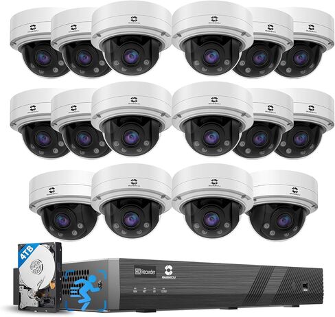 نظام كاميرا الأمان GWSECU 16 قناة، 4K 16CH NVR 4TB HDD، اكتشاف الإنسان الذكي AI، 16X 5MP IP66 IK10 كاميرات IP PoE مقاومة للتخريب مع ميكروفون، عدسة تكبير متغيرة البؤر بمحرك 2.8-12 مم، G51616MD57 in Kuwait