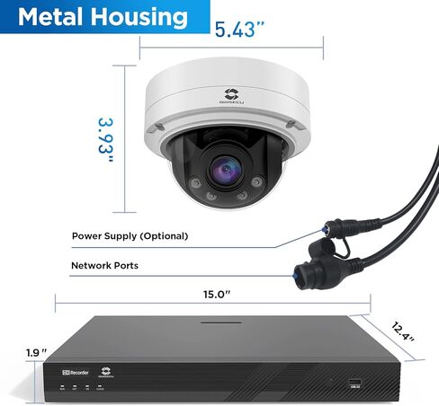 نظام كاميرا الأمان GWSECU 16 قناة، 4K 16CH NVR 4TB HDD، اكتشاف الإنسان الذكي AI، 16X 5MP IP66 IK10 كاميرات IP PoE مقاومة للتخريب مع ميكروفون، عدسة تكبير متغيرة البؤر بمحرك 2.8-12 مم، G51616MD57 in Kuwait