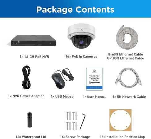 نظام كاميرا الأمان GWSECU 16 قناة، 4K 16CH NVR 4TB HDD، اكتشاف الإنسان الذكي AI، 16X 5MP IP66 IK10 كاميرات IP PoE مقاومة للتخريب مع ميكروفون، عدسة تكبير متغيرة البؤر بمحرك 2.8-12 مم، G51616MD57 in Kuwait