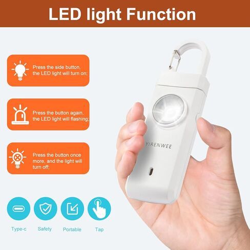 منبه شخصي بسلسلة مفاتيح بقوة 130 ديسيبل، مع وظائف ستروب ومصباح يدوي في جهاز واحد، مناسب للنساء والأطفال وكبار السن (وردي) in Kuwait