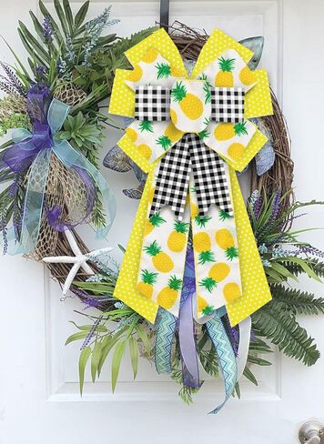 Hying Large Summer Bows for Wreath, Spring Summer Wreath Bows Green Stripes Bows Pink Burlap Bow Flamingo Farmhouse Craft Bows for Front Door Summer Birthday Party Decorations Supplies in Saudi Arabia