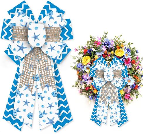 Hying Large Summer Bows for Wreath, Spring Summer Wreath Bows Green Stripes Bows Pink Burlap Bow Flamingo Farmhouse Craft Bows for Front Door Summer Birthday Party Decorations Supplies in Saudi Arabia