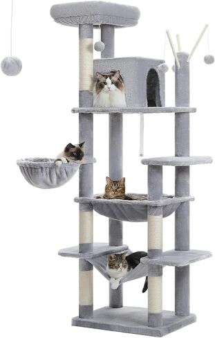 PETEPELA 69'' Tall Cat Tree for Indoor Large Cats, Large Cat Tower for Fat Cats with Super Big [20X16] Hammock, Cat ClimbingTree Tower with Scratching Posts, Condo House and Large Top Perch,Grey in Saudi Arabia