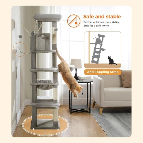 PETEPELA 69'' Tall Cat Tree for Indoor Large Cats, Large Cat Tower for Fat Cats with Super Big [20X16] Hammock, Cat ClimbingTree Tower with Scratching Posts, Condo House and Large Top Perch,Grey in Saudi Arabia