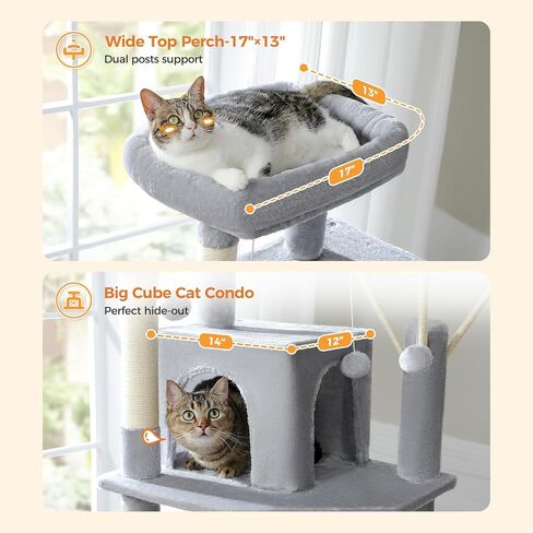 PETEPELA 69'' Tall Cat Tree for Indoor Large Cats, Large Cat Tower for Fat Cats with Super Big [20X16] Hammock, Cat ClimbingTree Tower with Scratching Posts, Condo House and Large Top Perch,Grey in Saudi Arabia