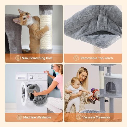 PETEPELA 69'' Tall Cat Tree for Indoor Large Cats, Large Cat Tower for Fat Cats with Super Big [20X16] Hammock, Cat ClimbingTree Tower with Scratching Posts, Condo House and Large Top Perch,Grey in Saudi Arabia