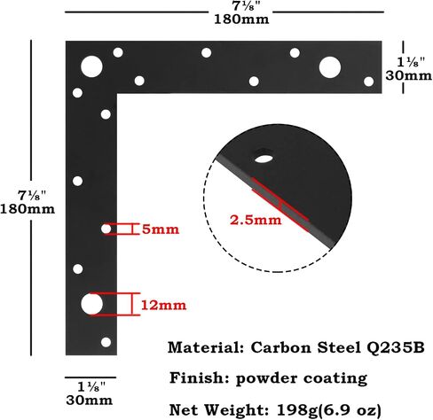 6 Pcs Flat Corner Brace, 1-1/8x7-1/8x7-1/8 inches, L Shaped Flat Fixing Support Repair Plates, Thickness 2.5mm in Saudi Arabia