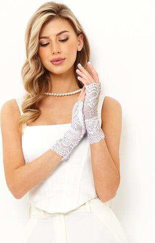 Lace Gloves Fingerless Women Short Gloves for Wedding, Tea Party, Fancy Dress, Opera Evening, Prom Gloves in Saudi Arabia