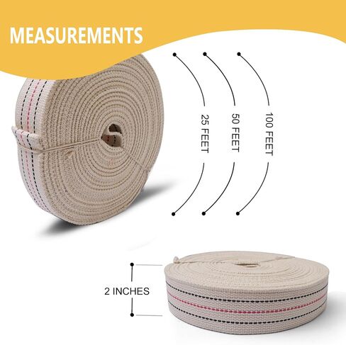 100 Heavy Cotton 2In Webbing Strap for CargoFurniture, with or Without Buckles (25 Feet Roll), Natural in Saudi Arabia