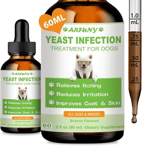 علاج عدوى الخميرة الطبيعية للكلاب | 60 مل يدعم تخفيف الحكة الصحية | علاج عدوى الأذن بالخميرة لدى الكلاب | تخفيف التهابات الكلاب وتخفيف الحساسية وتخفيف الحكة الجلدية | 2 أونصة سائلة، نكهة لحم الخنزير المقدد in Kuwait