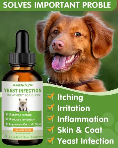 علاج عدوى الخميرة الطبيعية للكلاب | 60 مل يدعم تخفيف الحكة الصحية | علاج عدوى الأذن بالخميرة لدى الكلاب | تخفيف التهابات الكلاب وتخفيف الحساسية وتخفيف الحكة الجلدية | 2 أونصة سائلة، نكهة لحم الخنزير المقدد in Kuwait