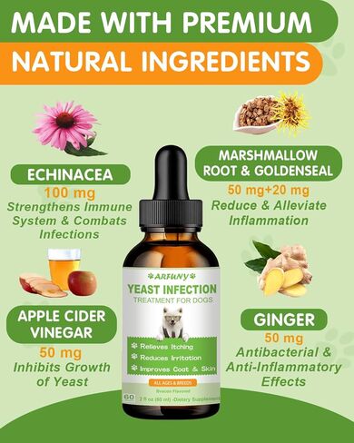 علاج عدوى الخميرة الطبيعية للكلاب | 60 مل يدعم تخفيف الحكة الصحية | علاج عدوى الأذن بالخميرة لدى الكلاب | تخفيف التهابات الكلاب وتخفيف الحساسية وتخفيف الحكة الجلدية | 2 أونصة سائلة، نكهة لحم الخنزير المقدد in Kuwait