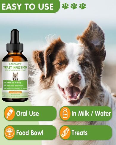 علاج عدوى الخميرة الطبيعية للكلاب | 60 مل يدعم تخفيف الحكة الصحية | علاج عدوى الأذن بالخميرة لدى الكلاب | تخفيف التهابات الكلاب وتخفيف الحساسية وتخفيف الحكة الجلدية | 2 أونصة سائلة، نكهة لحم الخنزير المقدد in Kuwait